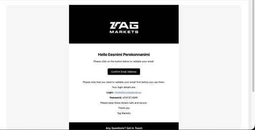 TAG Markets email confirmation