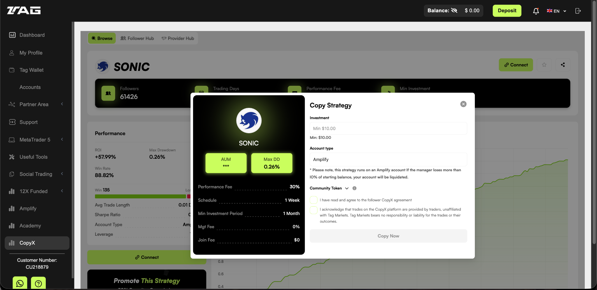 Copy Strategy – confirm investment