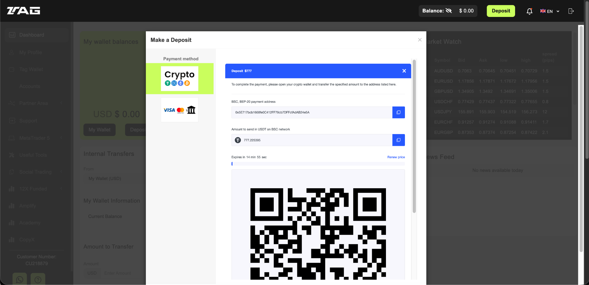 Payment QR code and address