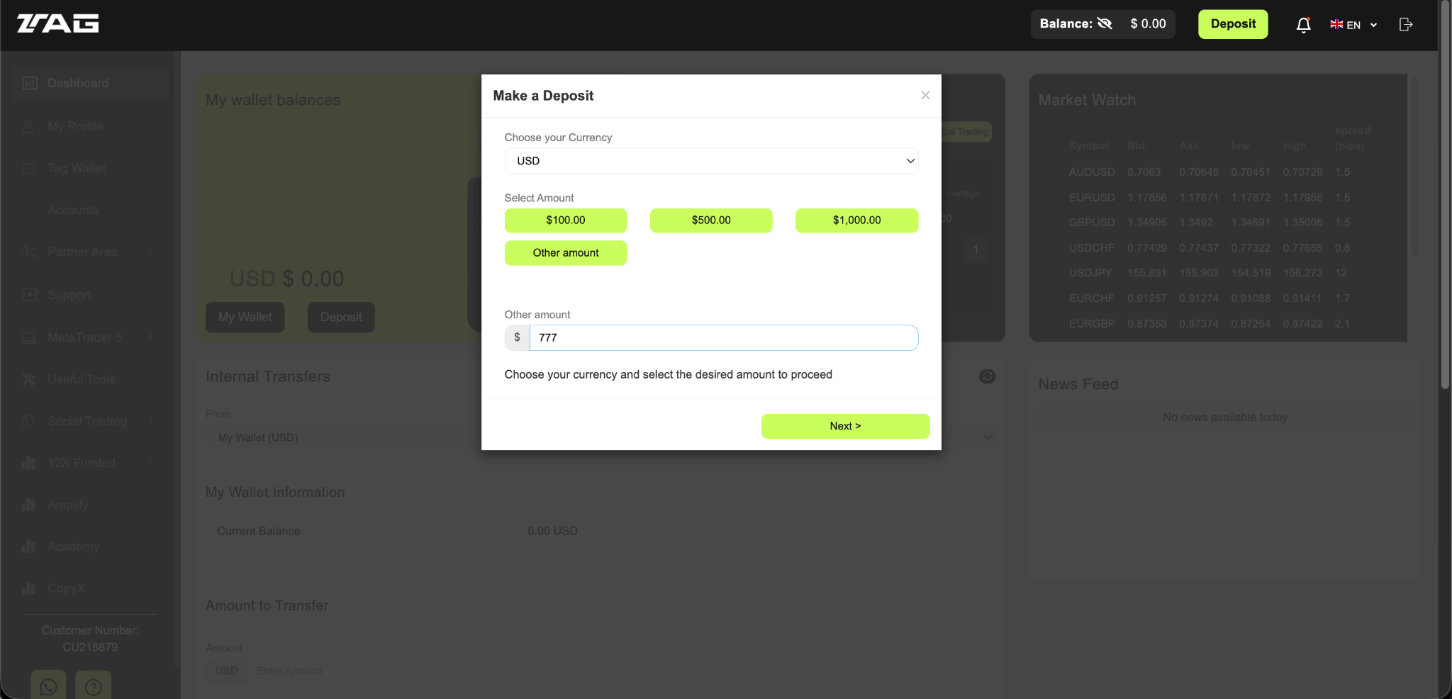 Select deposit amount