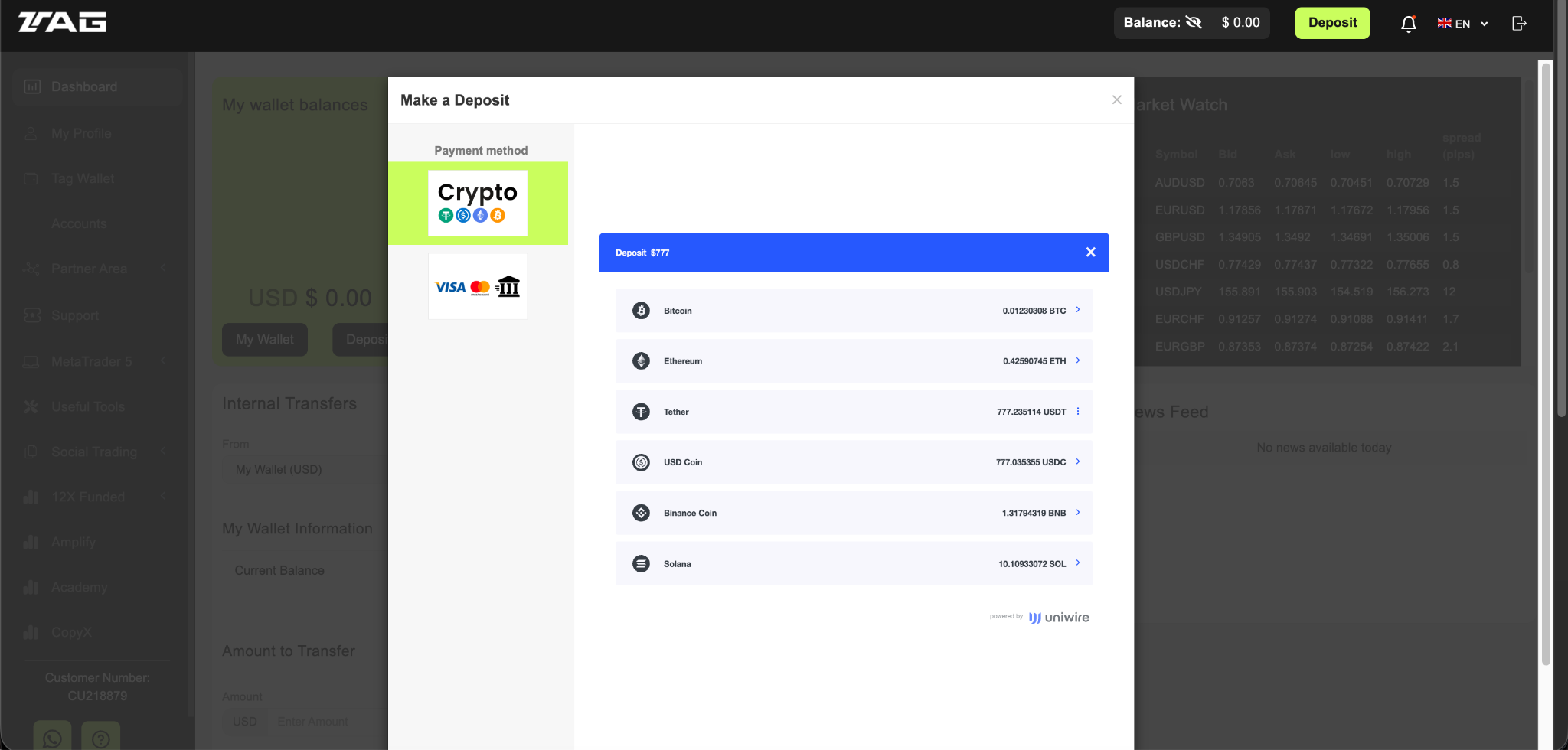Select cryptocurrency