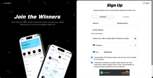 AITECH IB Portaali registreerimisvorm