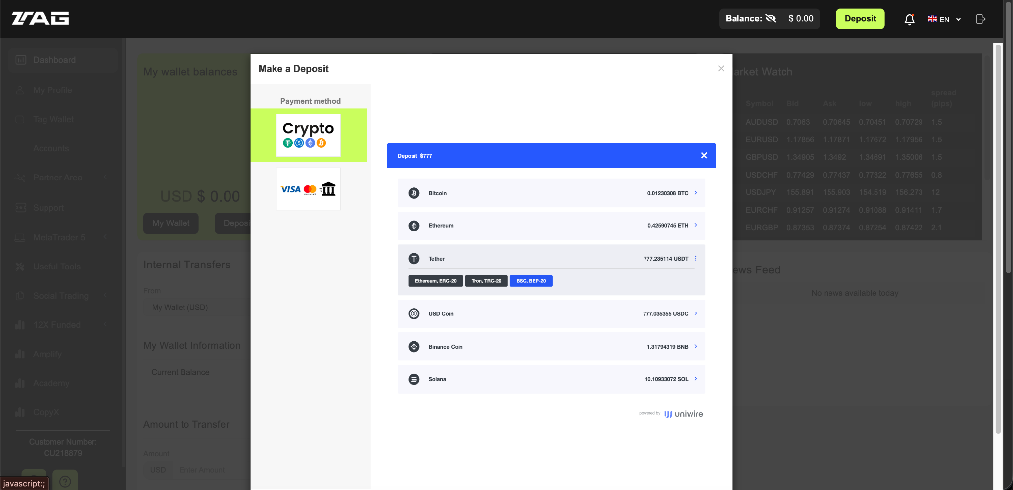 USDT võrgu valimine
